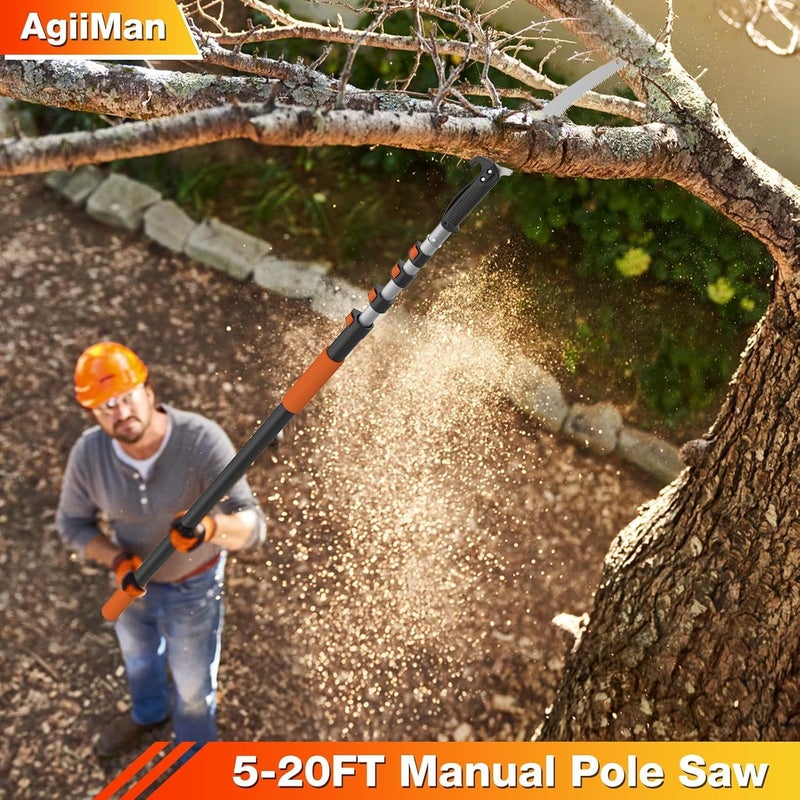 AgiiMan 26FT Reach Pole Saws for Tree Trimming, Pole Saw with 5-20FT Telescoping Extension Pole, Pruning Saw with 19" 3X Detachable Saw, Non-Slip Handle, Tree Trimmer for Garden Palms Shrubs - Image 3